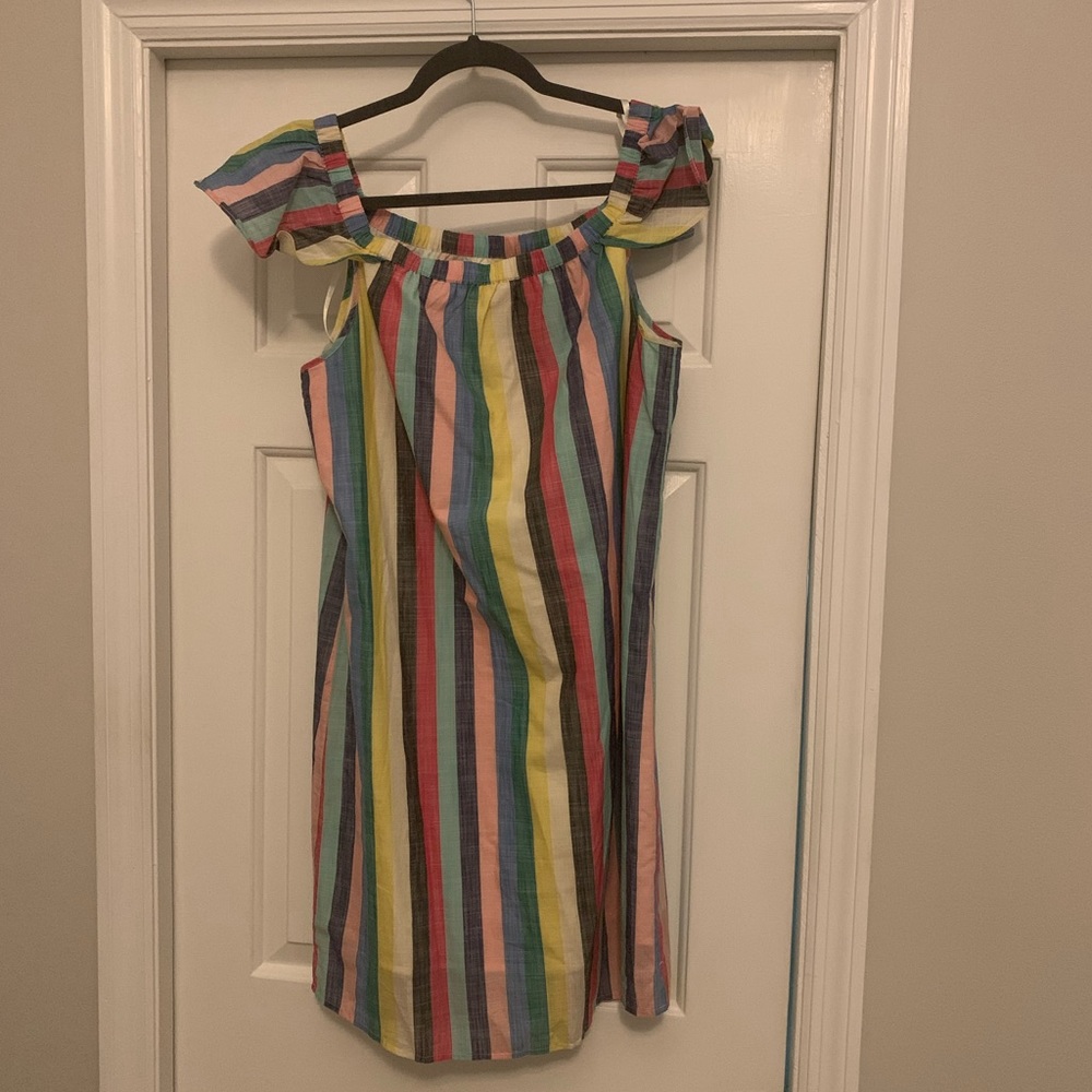 Rainbow Striped Off the Shoulder Dress